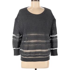 Inhabit Pullover Sweater Size M Gray Sheer Striped Long Sleeve Textured Knit